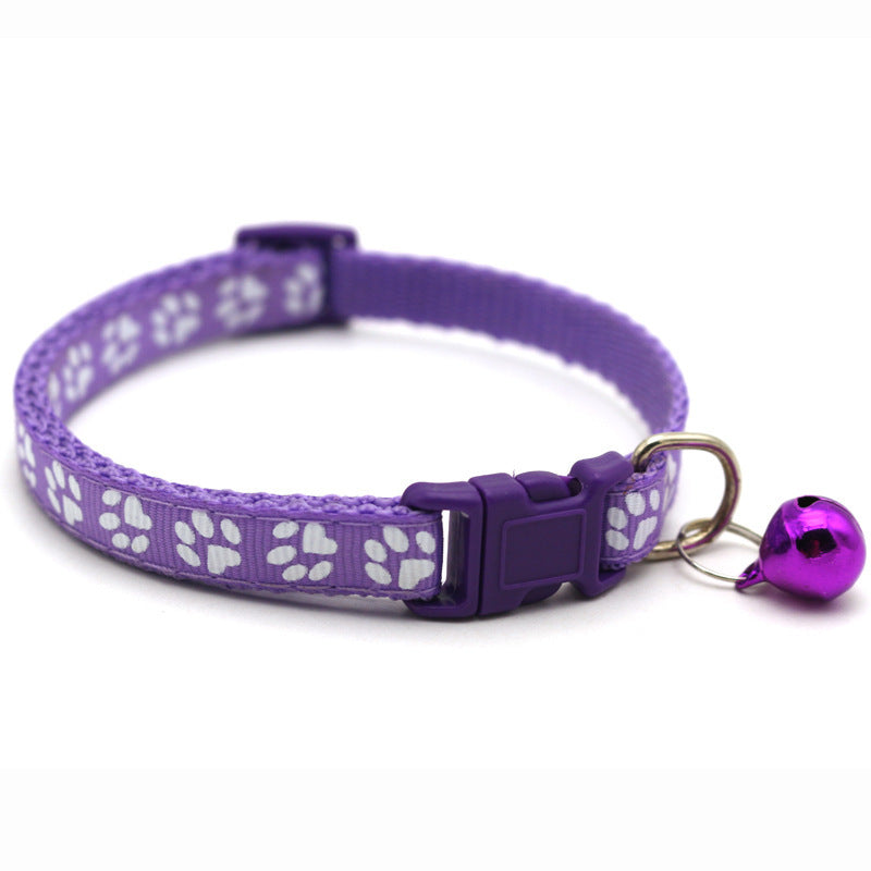 Adjustable Pet Collar with Colorful Bell & Paw Print