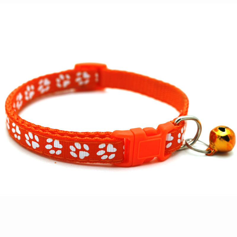 Adjustable Pet Collar with Colorful Bell & Paw Print