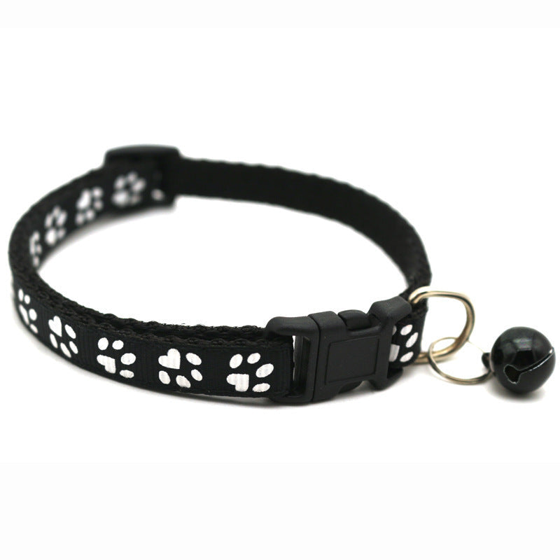 Adjustable Pet Collar with Colorful Bell & Paw Print