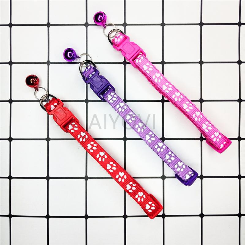 Adjustable Pet Collar with Colorful Bell & Paw Print
