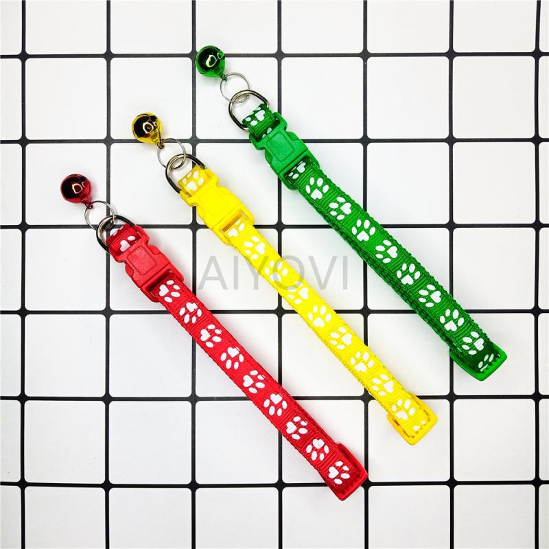 Adjustable Pet Collar with Colorful Bell & Paw Print