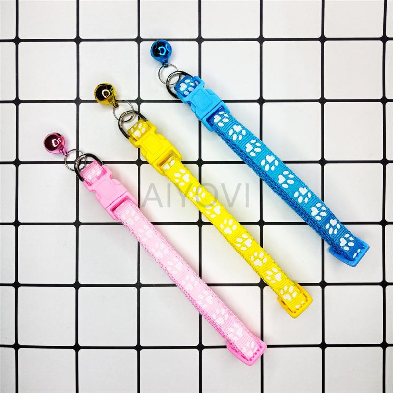 Adjustable Pet Collar with Colorful Bell & Paw Print