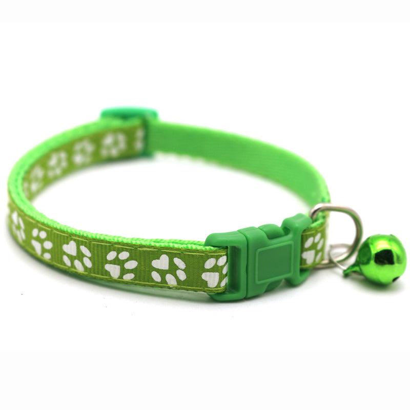 Adjustable Pet Collar with Colorful Bell & Paw Print
