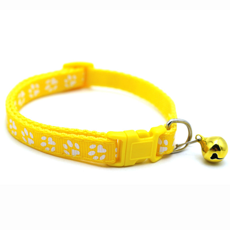 Adjustable Pet Collar with Colorful Bell & Paw Print