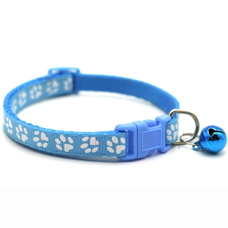 Adjustable Pet Collar with Colorful Bell & Paw Print