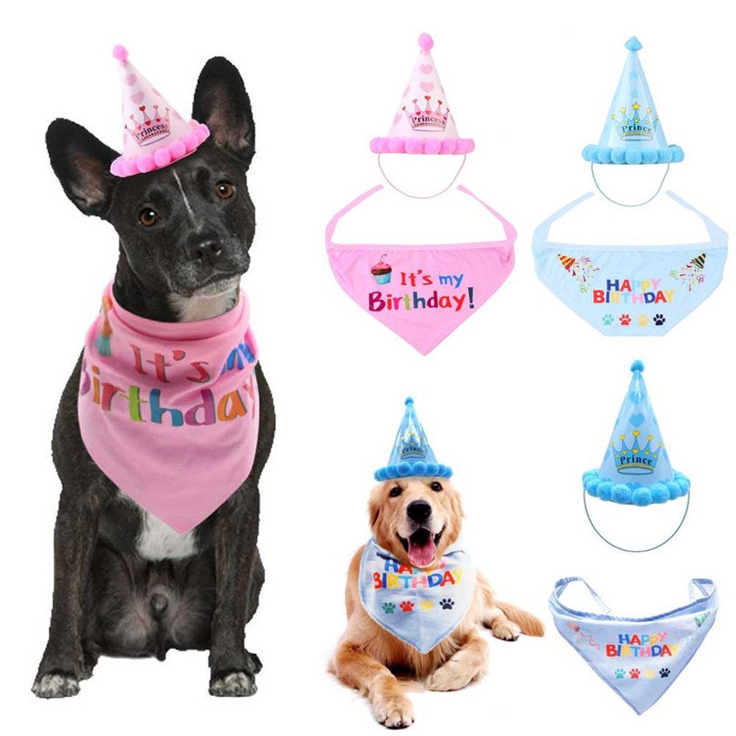 Pet Birthday Hat and Bandana Set for Dogs & Cats Party