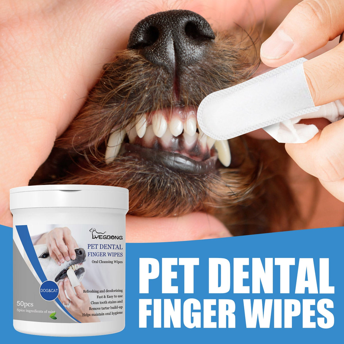 Pet Dental Finger Wipes for Dogs - Fresh Breath, 50pc