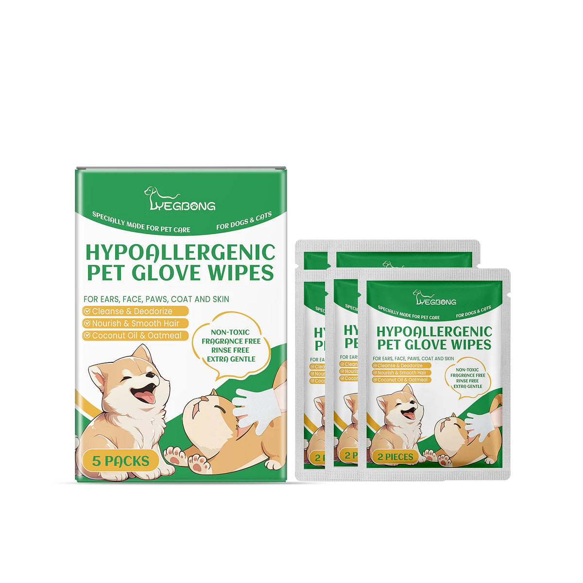 Pet Cleaning Gloves for Sensitive Skin & No-Rinse Care