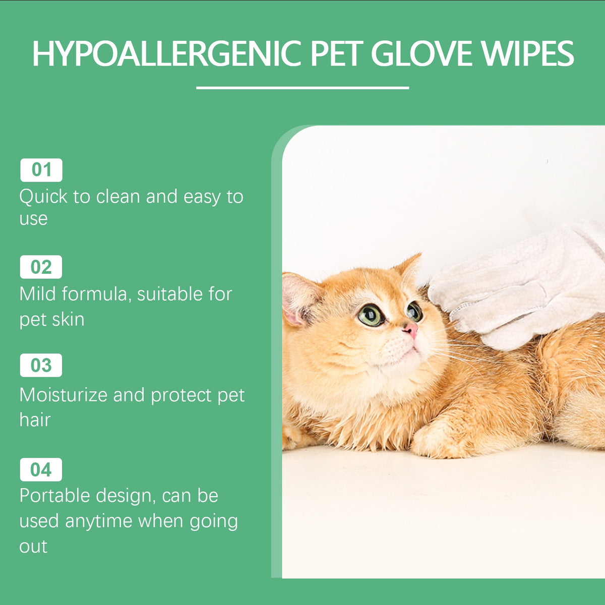 Pet Cleaning Gloves for Dogs & Cats, No-Rinse Care