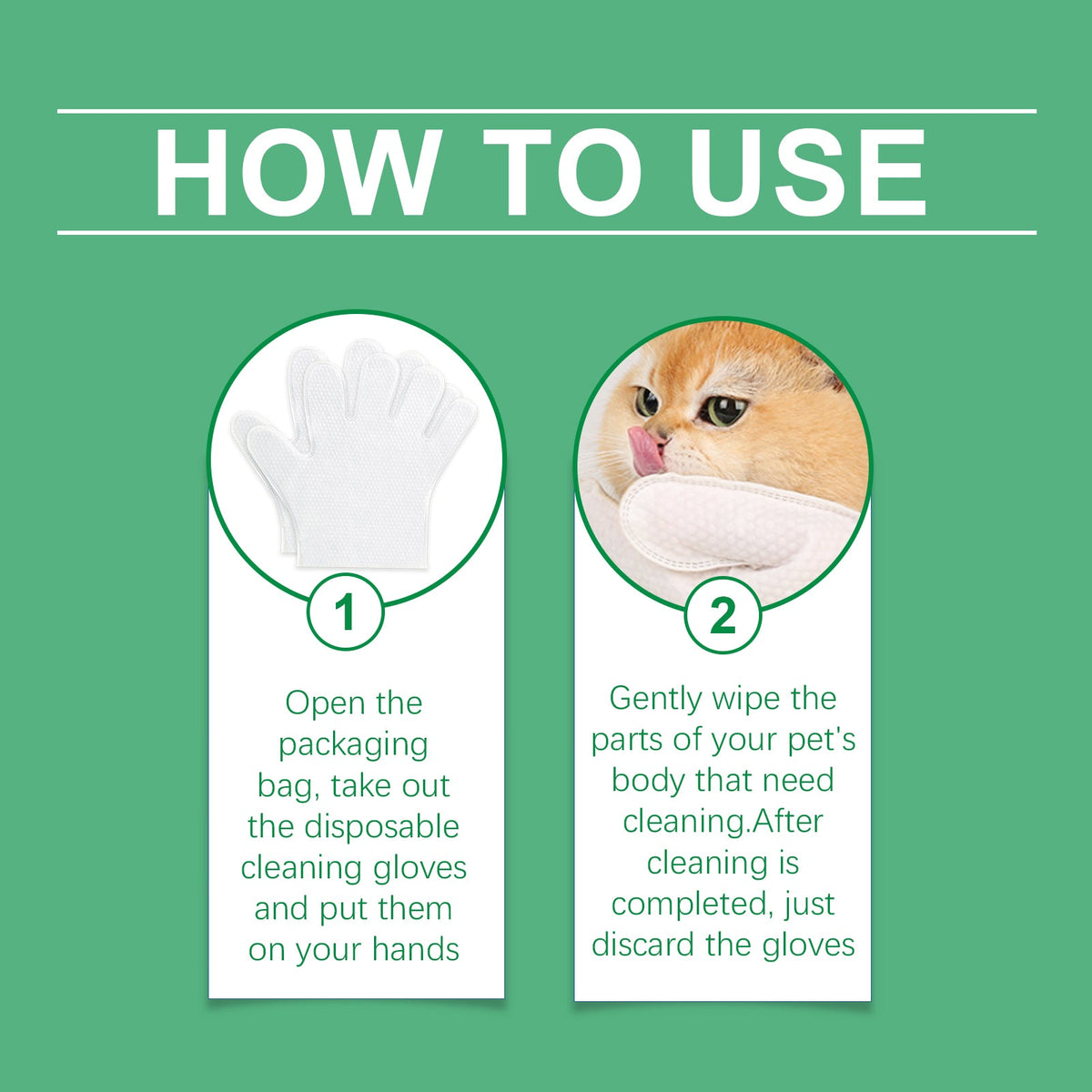 Pet Cleaning Gloves for Dogs & Cats, No-Rinse Care