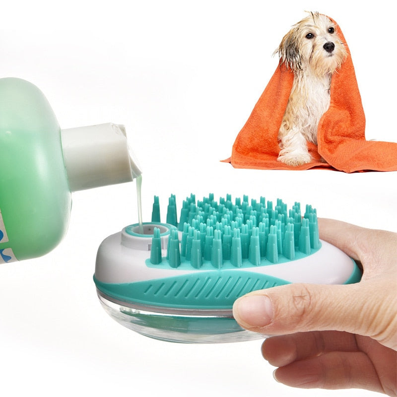 Pet Bath Brush with Shampoo Dispenser for Gentle Grooming