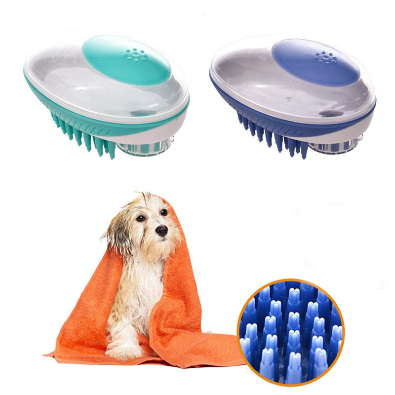 Pet Bath Brush with Shampoo Dispenser for Gentle Grooming