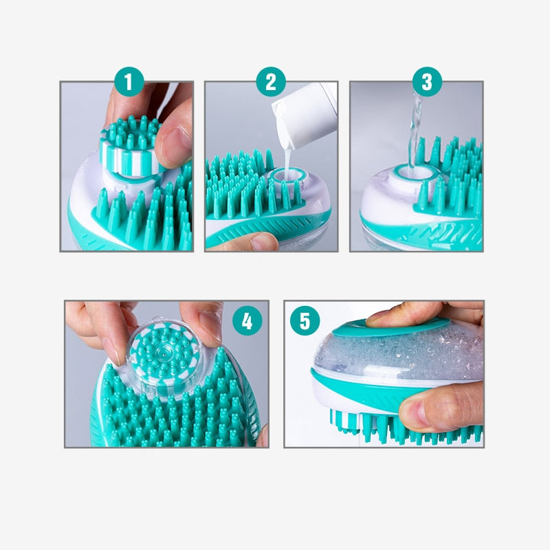Pet Bath Brush with Shampoo Dispenser for Gentle Grooming
