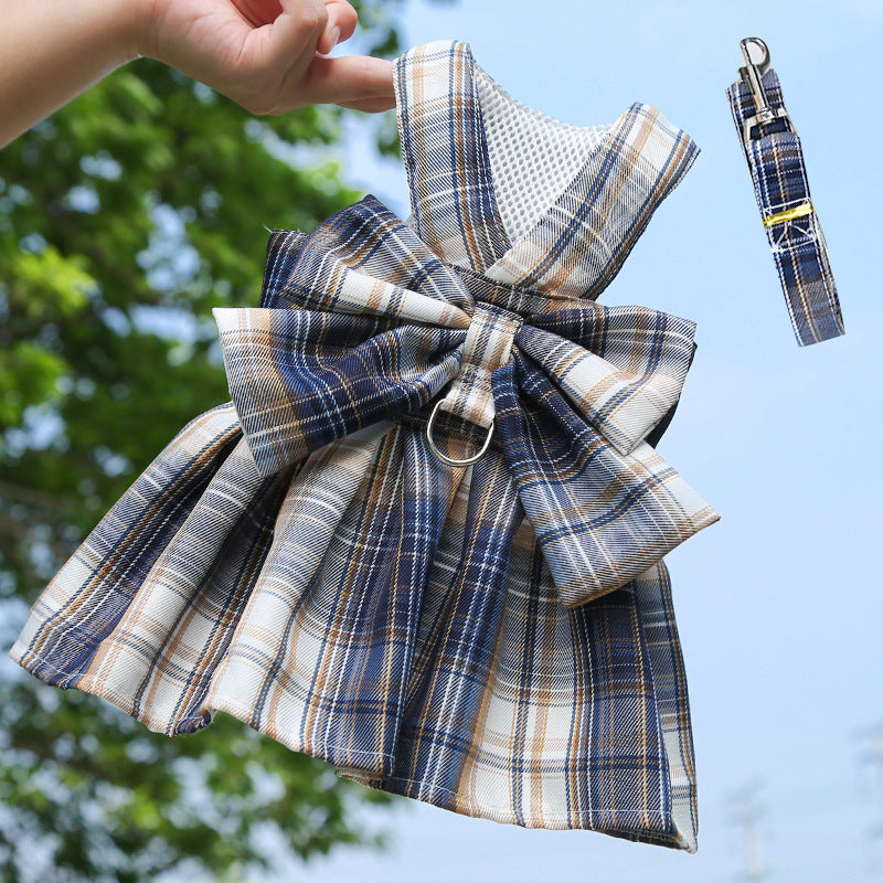 Plaid Pet Dress Harness With Matching Leash for Small Pets