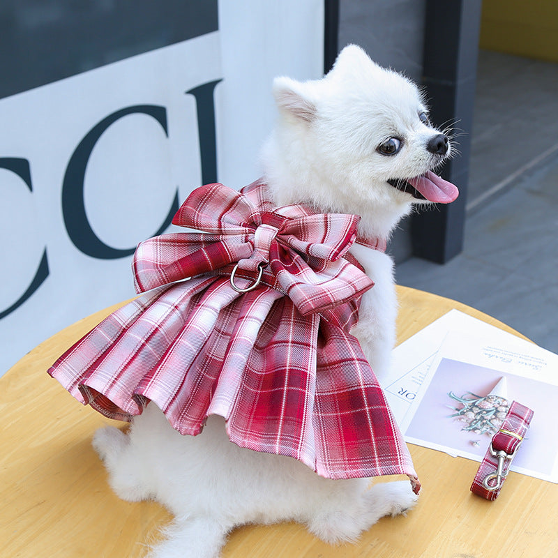 Plaid Pet Dress Harness With Matching Leash for Small Pets