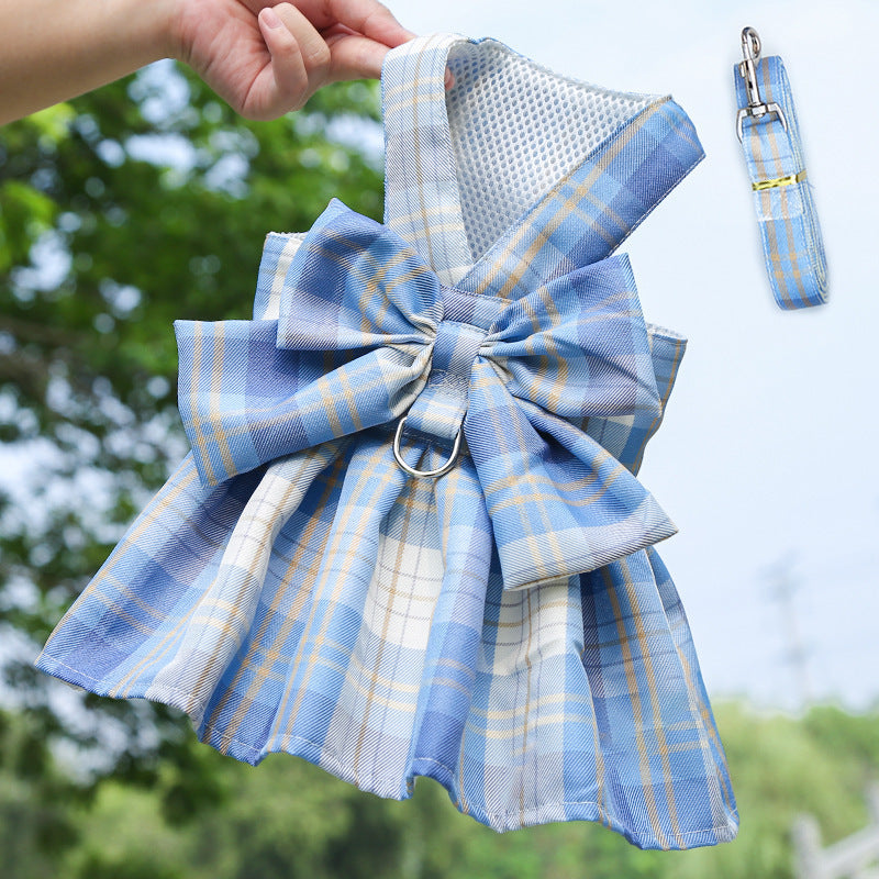 Plaid Pet Dress Harness With Matching Leash for Small Pets