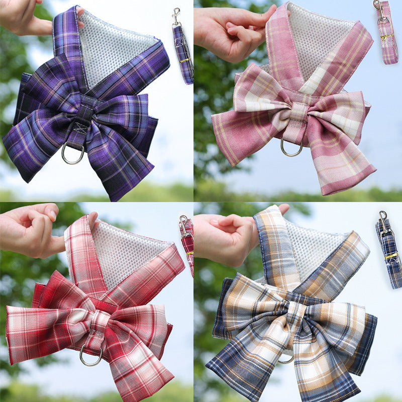 Plaid Pet Harness and Leash Set for Stylish Walks