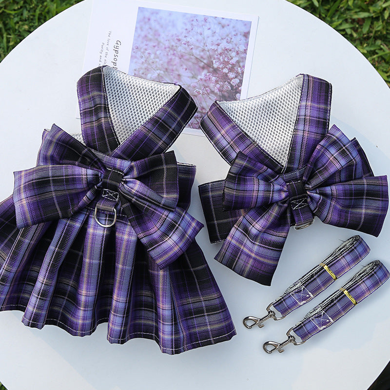 Plaid Pet Harness and Leash Set for Stylish Walks