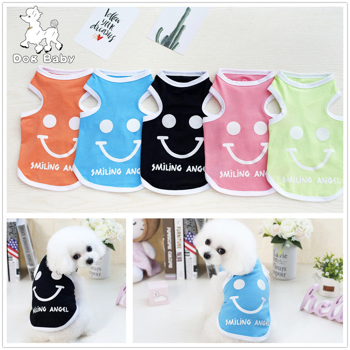 Pet Dog Vest With Cute Smiling Face For Summer Walks