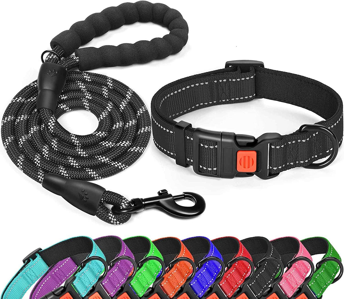 Reflective Adjustable Dog Collar and Leash Set for Safer Walks