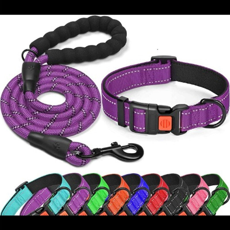 Reflective Adjustable Dog Collar and Leash Set for Safer Walks