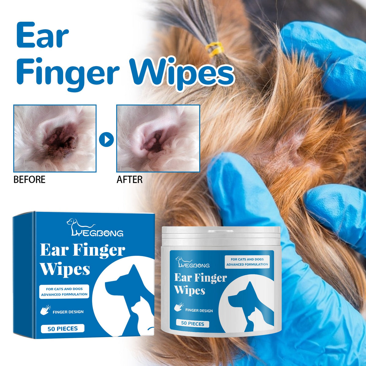 Pet Ear Finger Wipes for Cleaner, Fresher-Smelling Ears