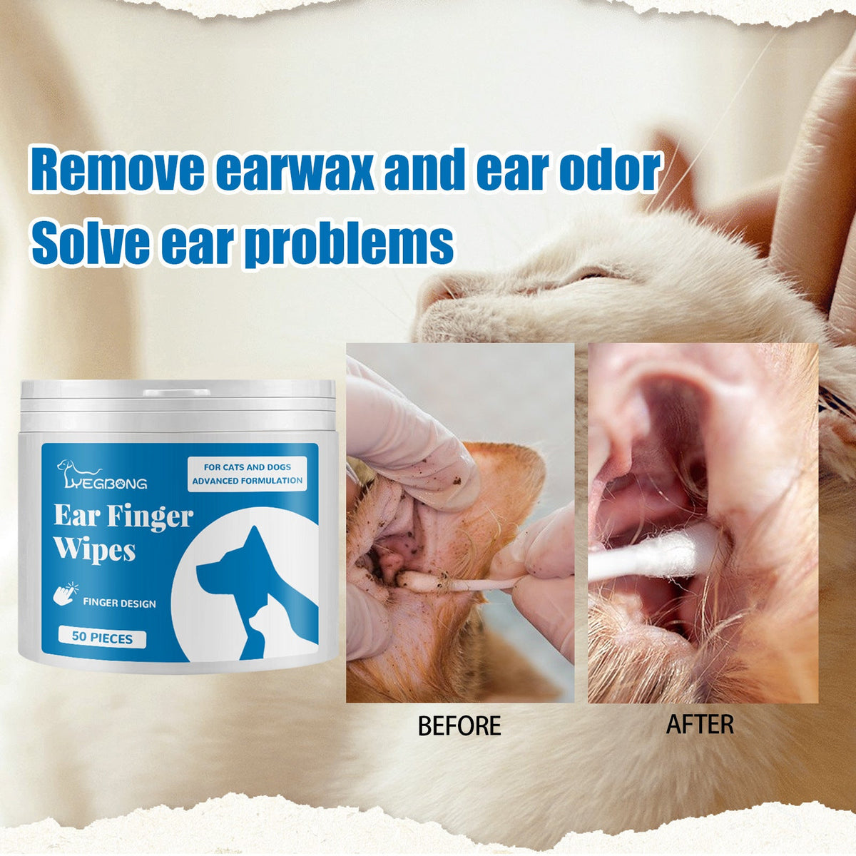 Pet Ear Finger Wipes for Cleaner, Fresher-Smelling Ears