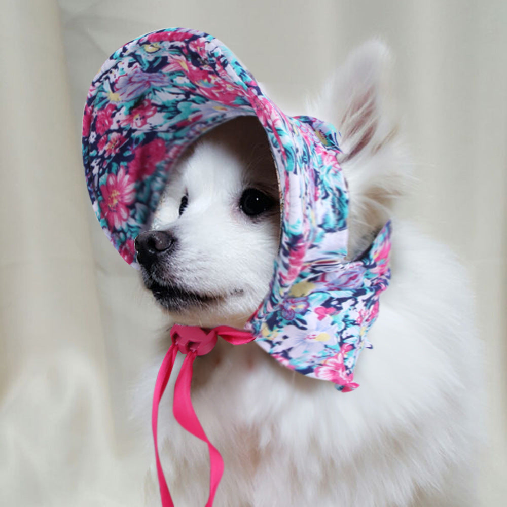 Pet Floral Sun Hat for Cats & Small Dogs, Adjustable