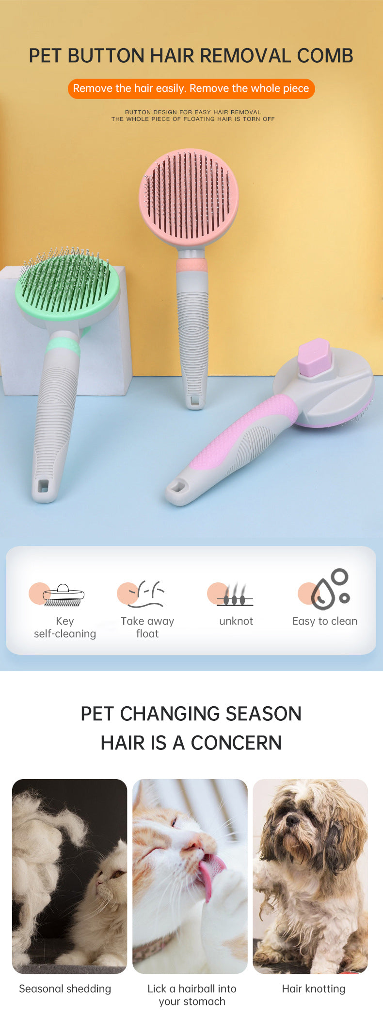 Self-Cleaning Slicker Brush for Tangle-Free Fur