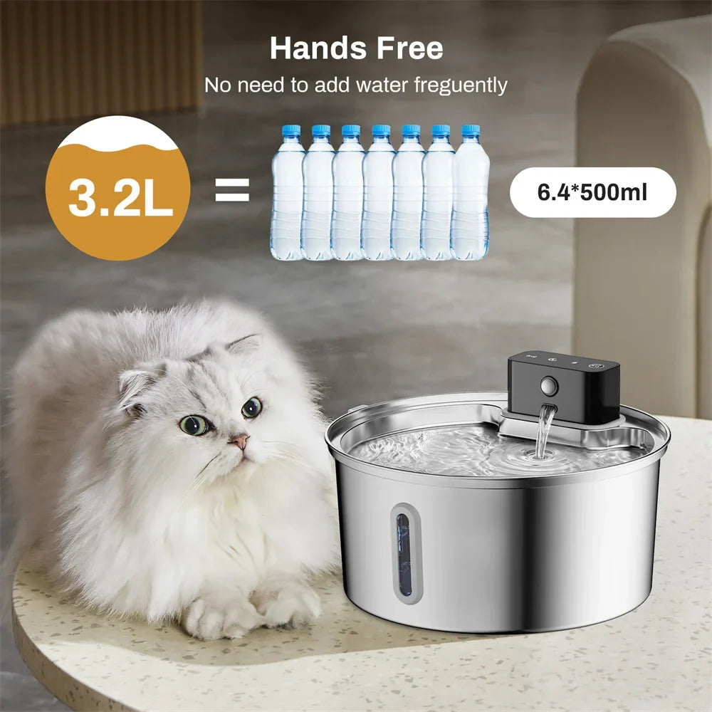 Automatic Cat Water Dispenser, Hands-Free 3.2L Bowl