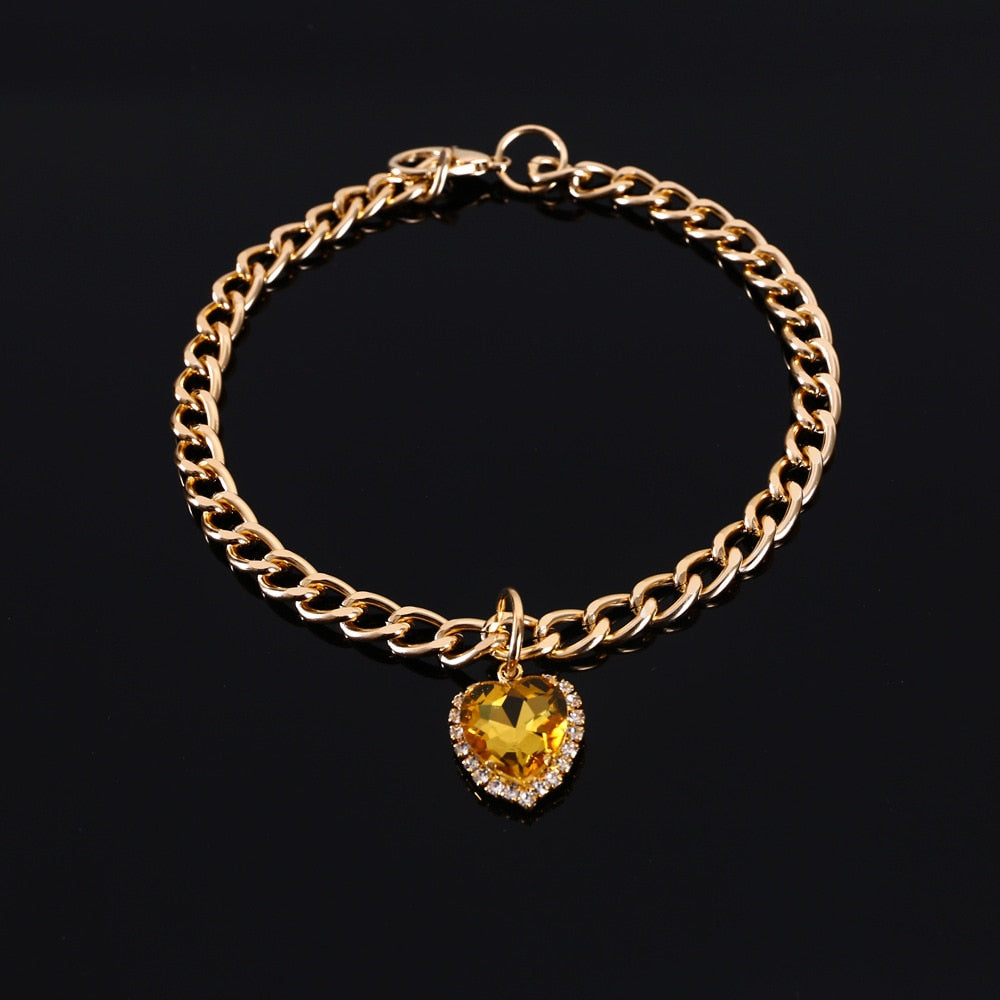 Rhinestone Pet Collar With Heart Pendant Glamour Style