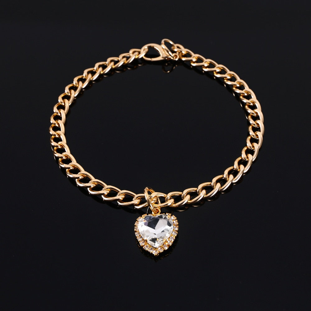 Rhinestone Pet Collar With Heart Pendant Glamour Style