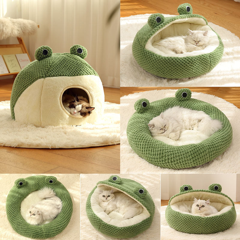 Frog Cat Bed for Cozy Enclosed Indoor Cat and Dog Naps