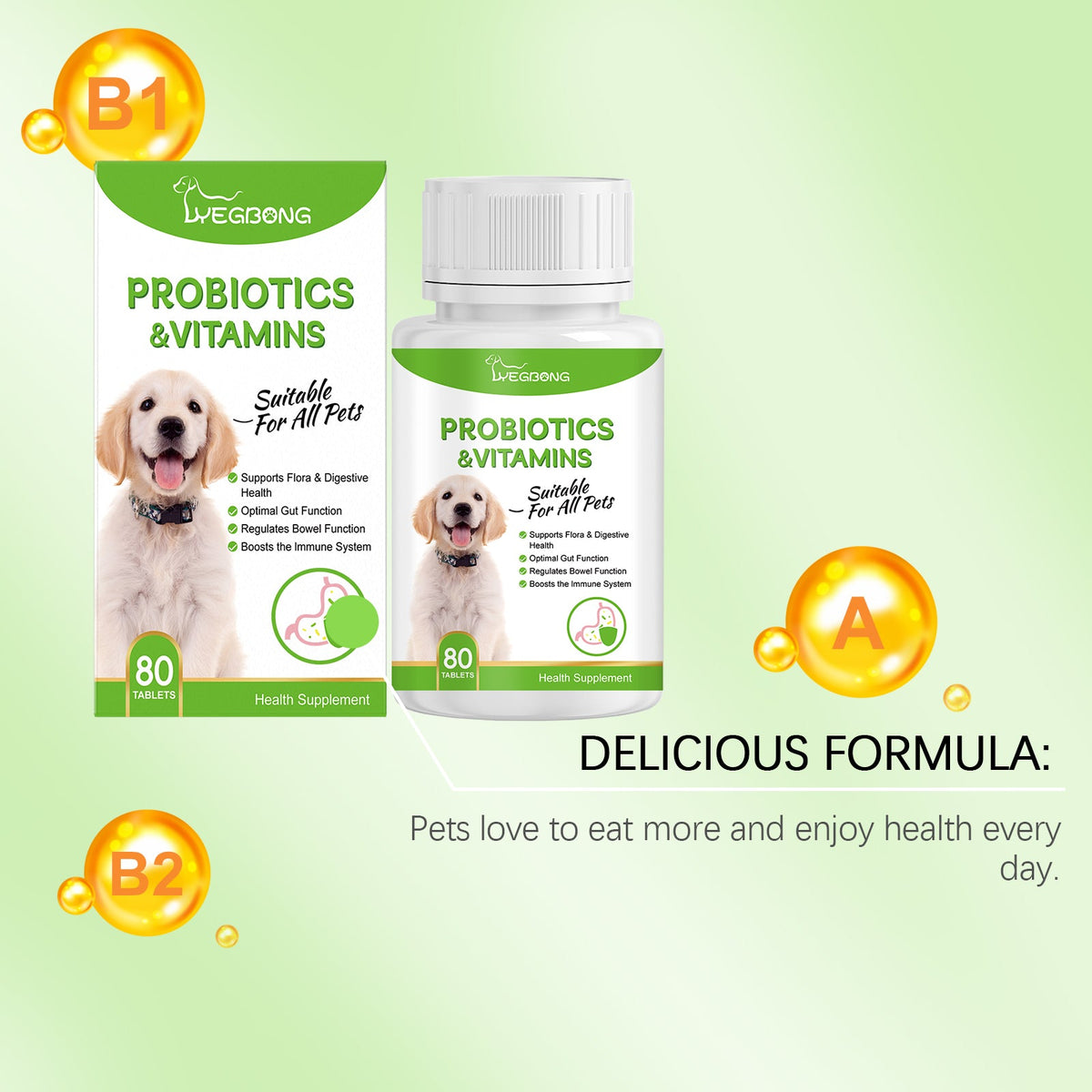 Pet Probiotic Tablets for Daily Digestive & Gut Health