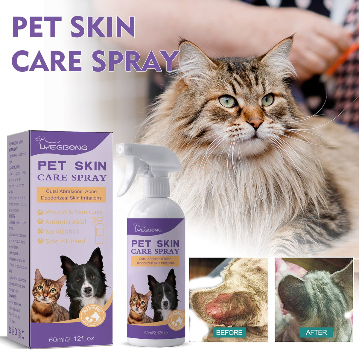 Pet Skin Relief Spray for Itchy Dogs & Cats, 60ml