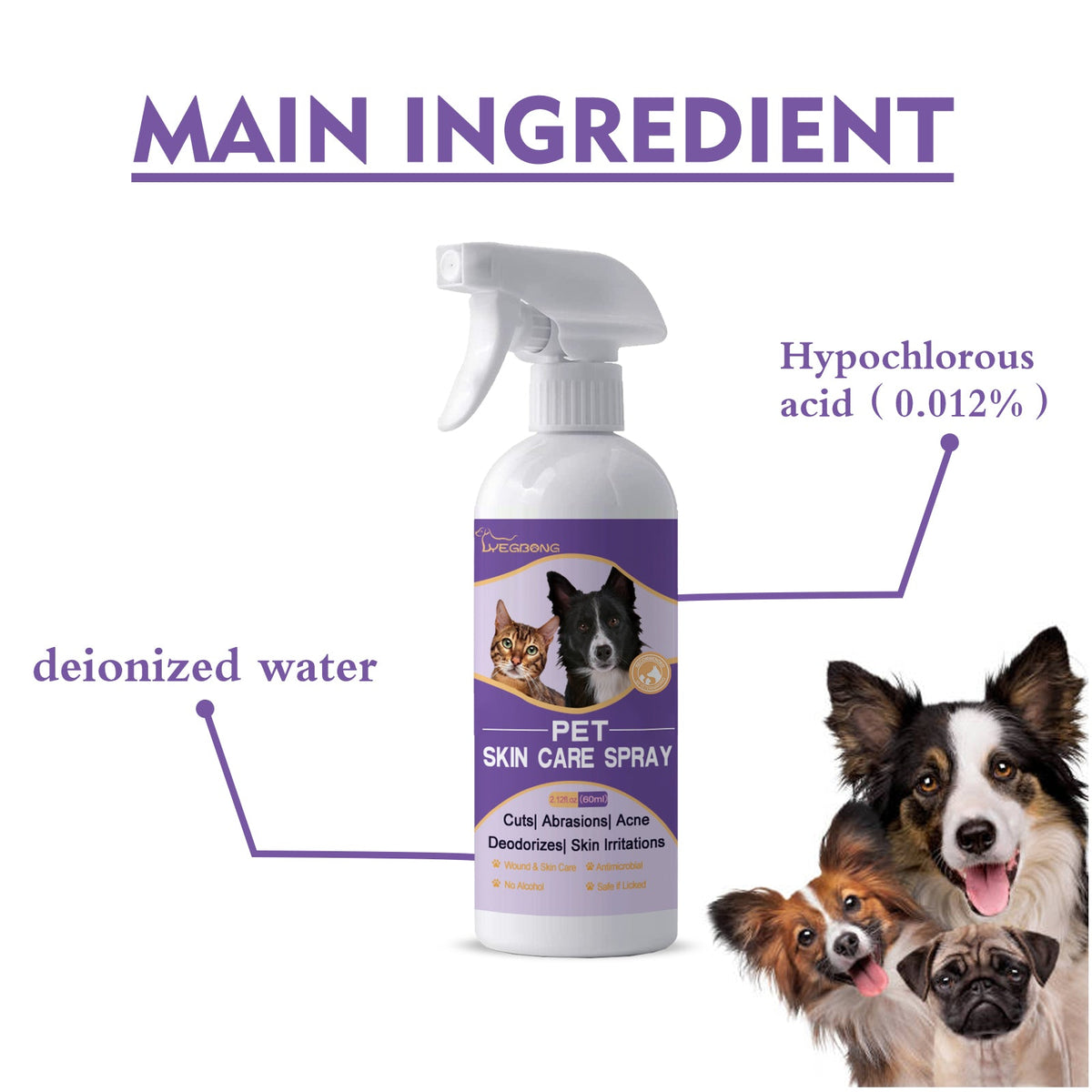 Pet Skin Relief Spray for Itchy Dogs & Cats, 60ml