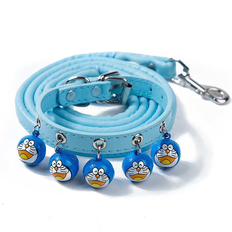 Cartoon Bell Cat & Dog Collar and Leash Set