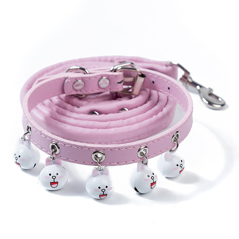 Cartoon Bell Cat & Dog Collar and Leash Set