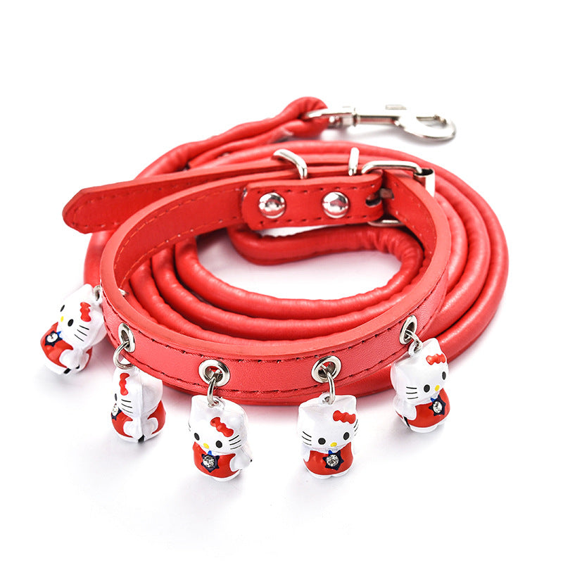 Cartoon Bell Cat & Dog Collar and Leash Set