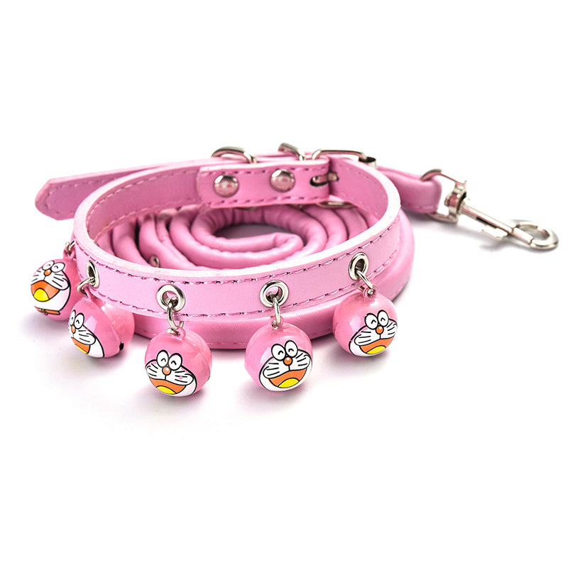 Cartoon Bell Cat & Dog Collar and Leash Set