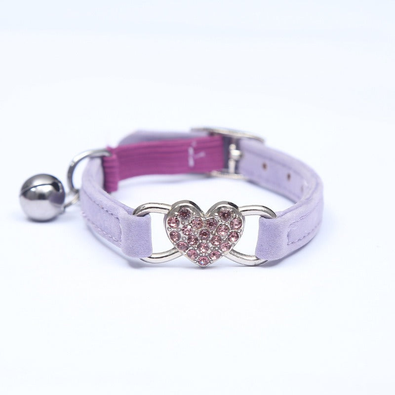 Cat Love Rhinestone Bell Collar with Heart Charm