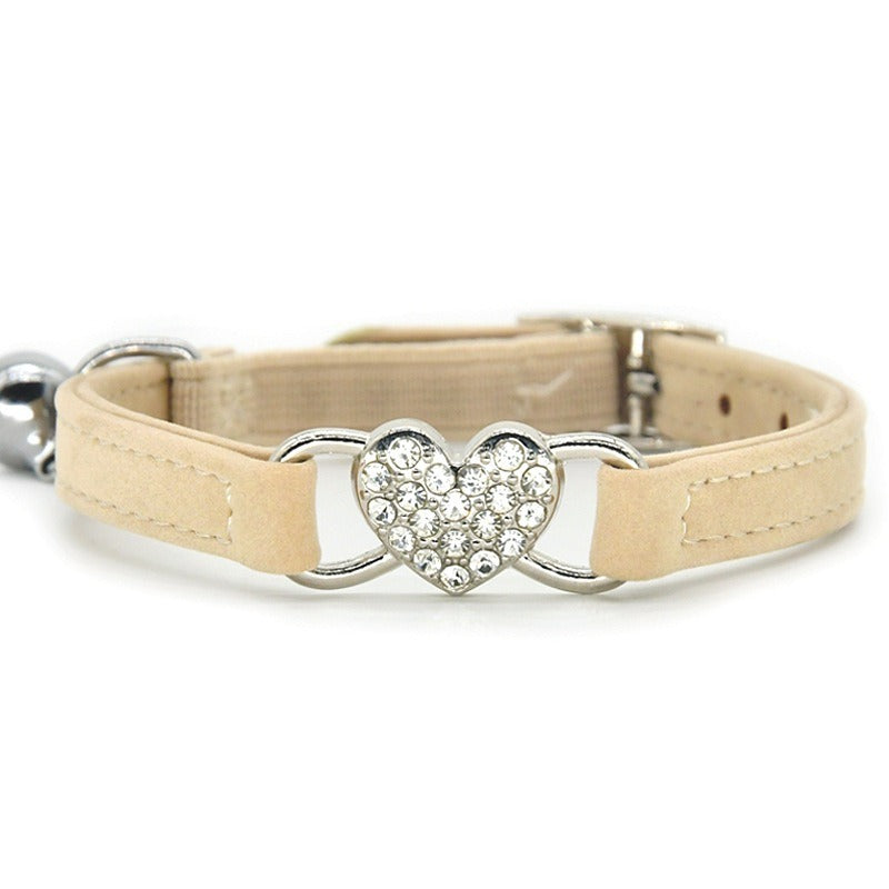 Cat Love Rhinestone Bell Collar with Heart Charm