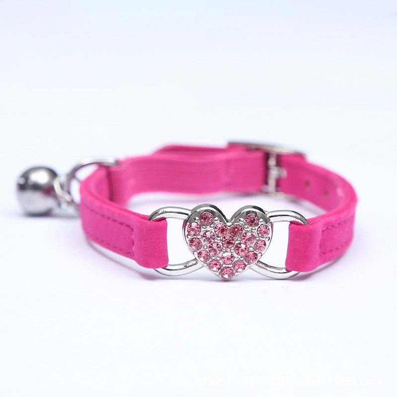 Cat Love Rhinestone Bell Collar with Heart Charm