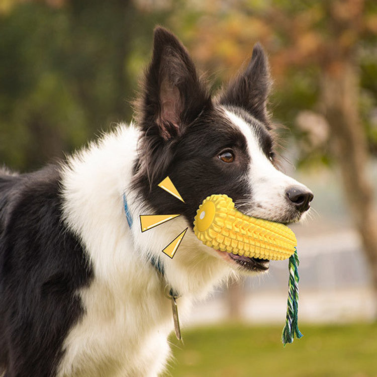 Corn Dog Toy with Dental Ridges for Chew & Tug Play