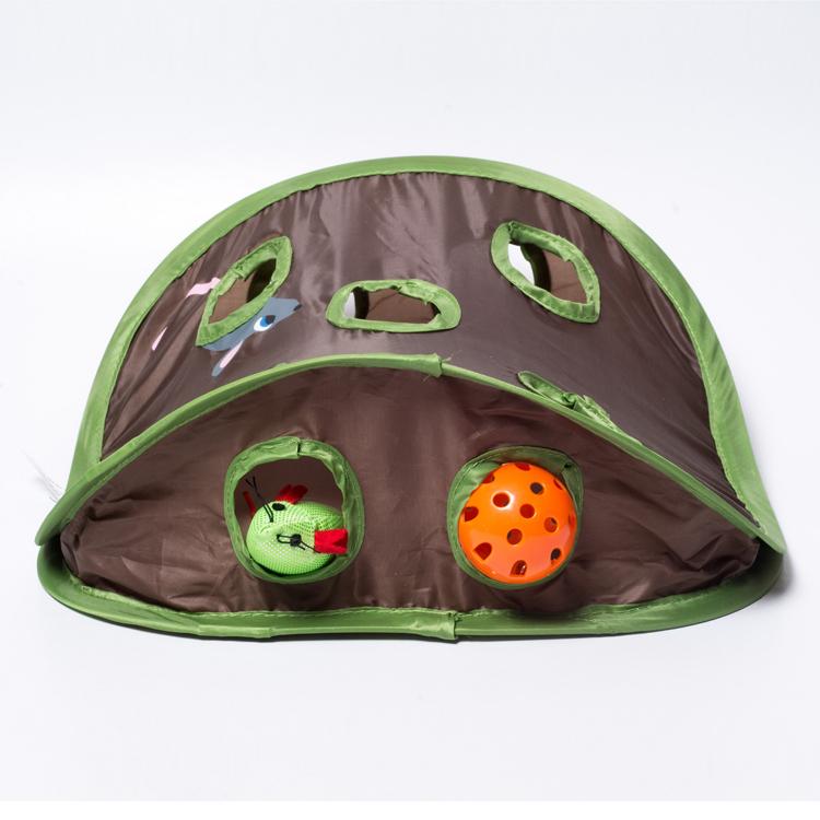 Pop-Up Cat Tunnel Toy with Nine Holes and Bell Ball