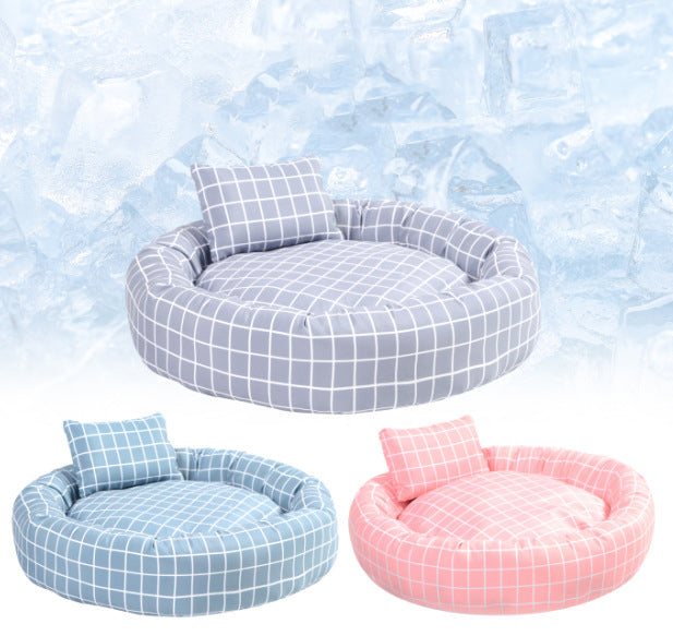 Small Pet Bed with Raised Edge Cozy Plaid Nest Pillow