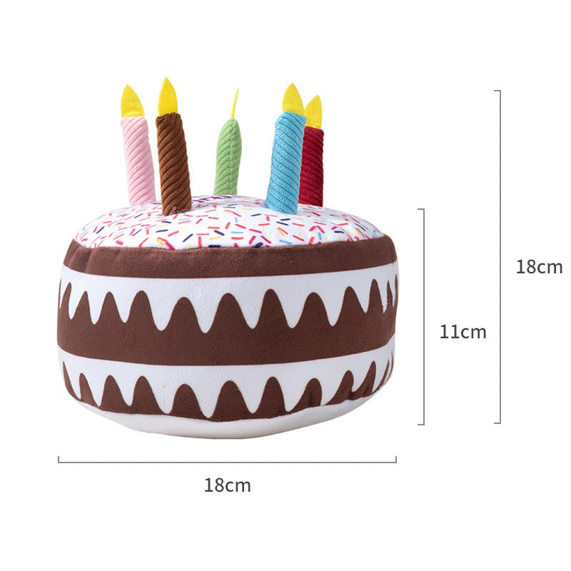 Birthday Cake Plush Dog Toy With Built-In Squeaker Sound