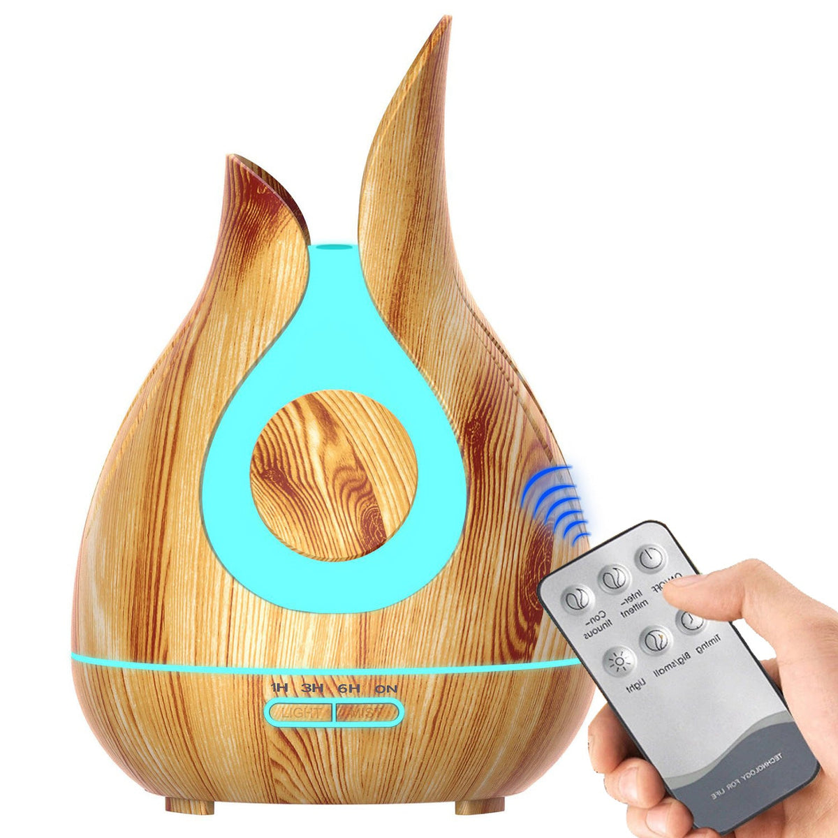 Wood Grain Aroma Diffuser Humidifier with Flame LED Glow