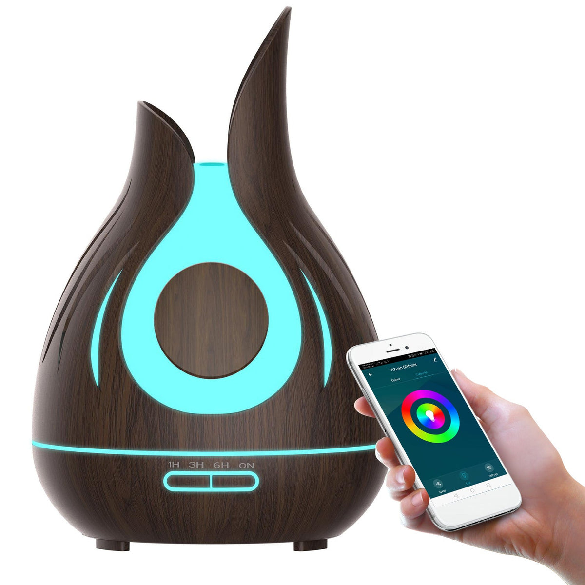 Wood Grain Aroma Diffuser Humidifier with Flame LED Glow