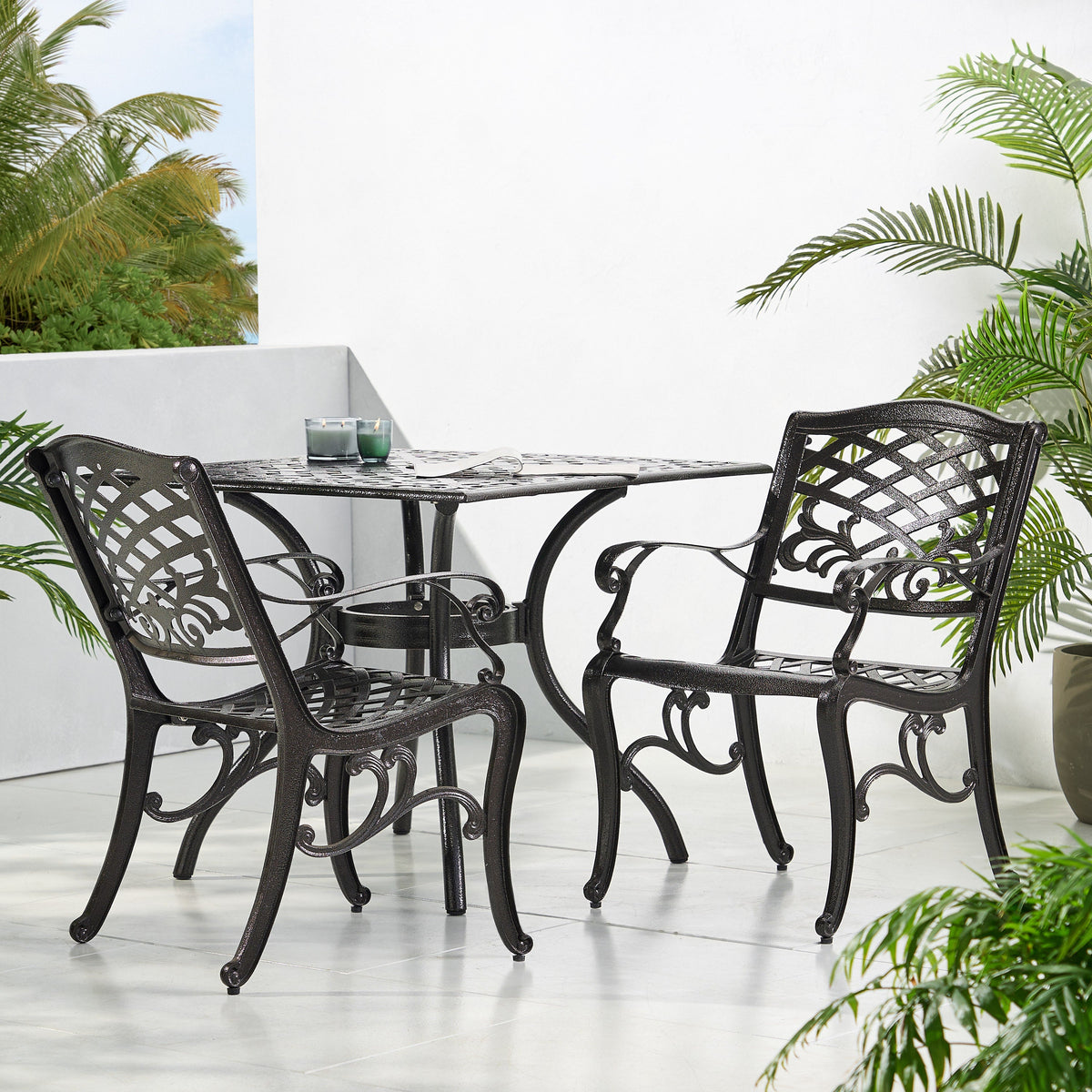 Cast Aluminum Patio Armchairs Set of 2, Antique Bronze